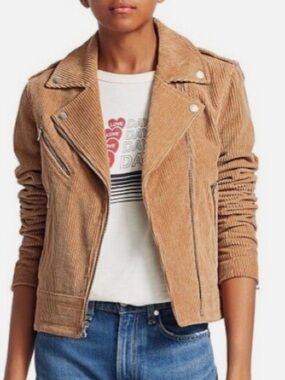 RAG & BONE Mercer Corduroy Moto Camel Cropped Jacket Womens Size XS *NEW* $495